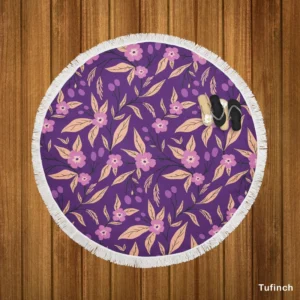 Purple Floral Pattern Round Beach Towel