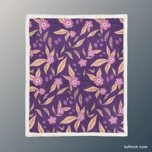 Purple Floral Pattern Sherpa Fleece Blanket 1