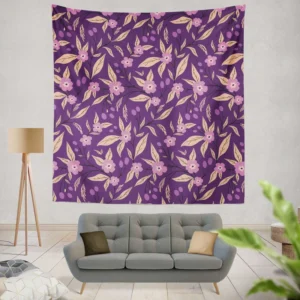 Purple Floral Pattern Wall Tapestry