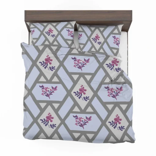 Purple Flourish On Grey Design Bedding Set 2