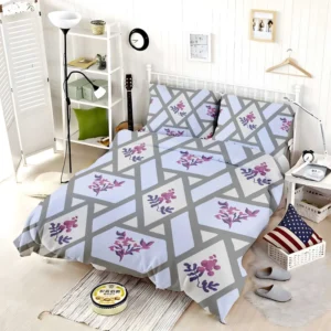 Purple Flourish On Grey Design Bedding Set