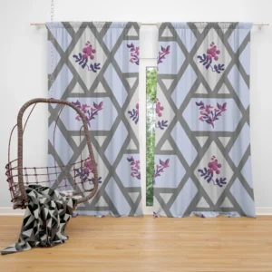 Purple Flourish On Grey Design Curtain