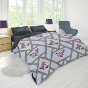 Purple Flourish On Grey Design Duvet Cover 1