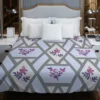 Purple Flourish On Grey Design Duvet Cover