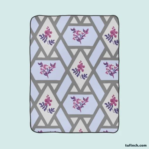 Purple Flourish On Grey Design Fleece Blanket 1