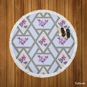 Purple Flourish On Grey Design Round Beach Towel