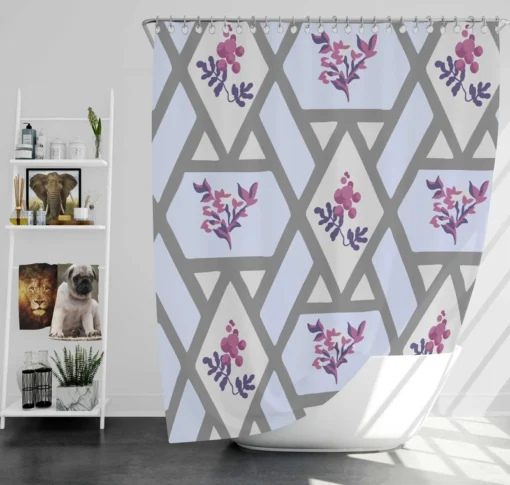 Purple Flourish On Grey Design Shower Curtain