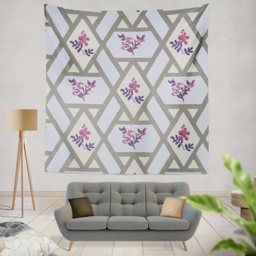 Purple Flourish On Grey Design Wall Tapestry