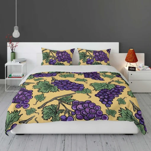 Purple Grapes Bunches And Leaves Bedding Set 1