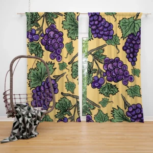 Purple Grapes Bunches And Leaves Curtain