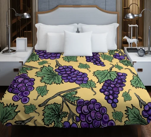 Purple Grapes Bunches And Leaves Duvet Cover