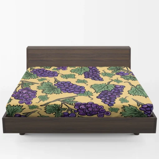 Purple Grapes Bunches And Leaves Fitted Sheet 1