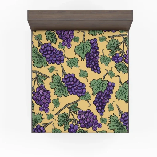 Purple Grapes Bunches And Leaves Fitted Sheet