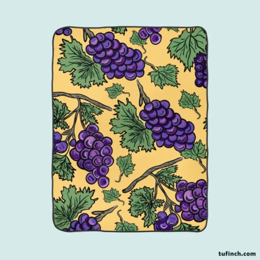 Purple Grapes Bunches And Leaves Fleece Blanket 1