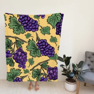 Purple Grapes Bunches And Leaves Fleece Blanket