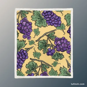 Purple Grapes Bunches And Leaves Sherpa Fleece Blanket 1