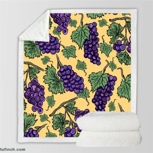 Purple Grapes Bunches And Leaves Sherpa Fleece Blanket