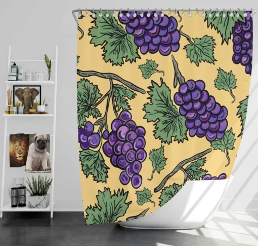 Purple Grapes Bunches And Leaves Shower Curtain