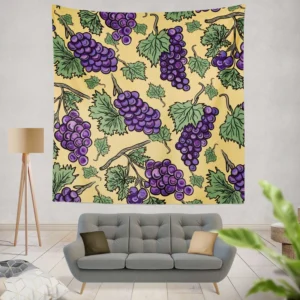 Purple Grapes Bunches And Leaves Wall Tapestry