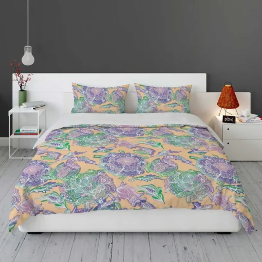 Purple Hand Drawn Floral Design Bedding Set 1