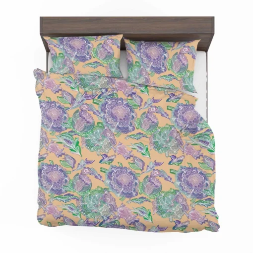 Purple Hand Drawn Floral Design Bedding Set 2