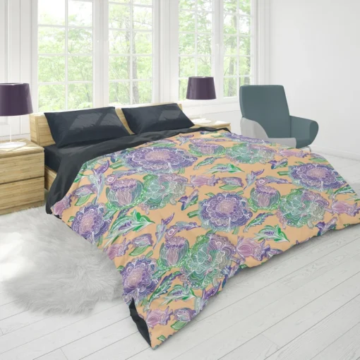 Purple Hand Drawn Floral Design Duvet Cover 1