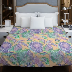 Purple Hand Drawn Floral Design Duvet Cover