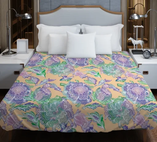 Purple Hand Drawn Floral Design Duvet Cover