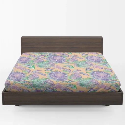 Purple Hand Drawn Floral Design Fitted Sheet 1