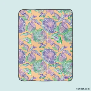 Purple Hand Drawn Floral Design Fleece Blanket 1