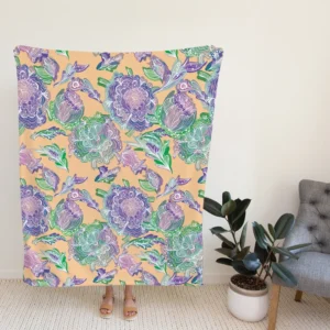 Purple Hand Drawn Floral Design Fleece Blanket