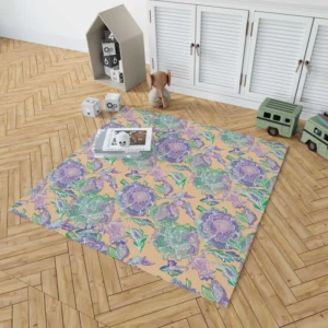 Purple Hand Drawn Floral Design Rug 1