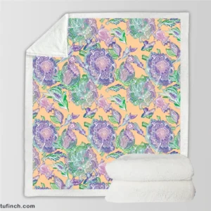 Purple Hand Drawn Floral Design Sherpa Fleece Blanket