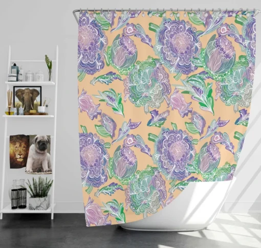 Purple Hand Drawn Floral Design Shower Curtain