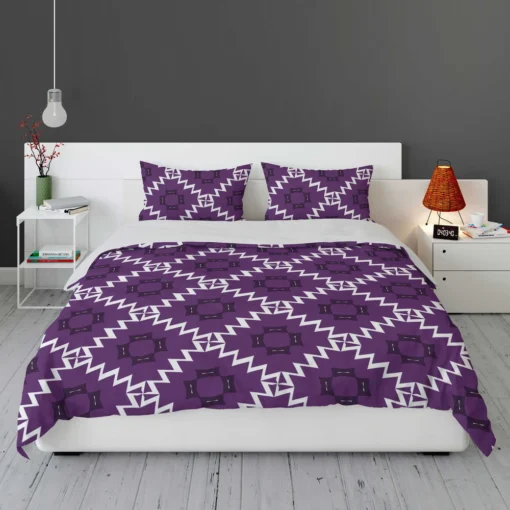 Purple Ikat In White Ikat Design Bedding Set 1