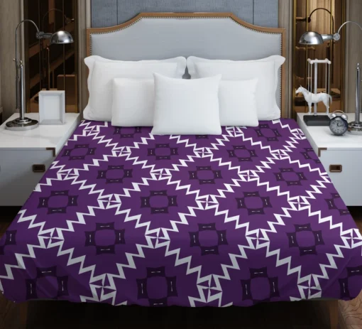 Purple Ikat In White Ikat Design Duvet Cover