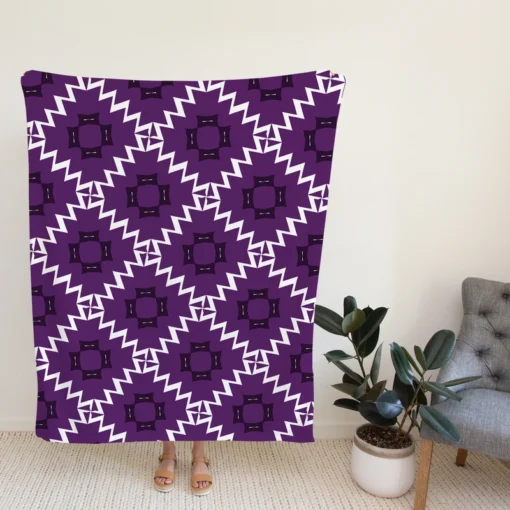 Purple Ikat In White Ikat Design Fleece Blanket