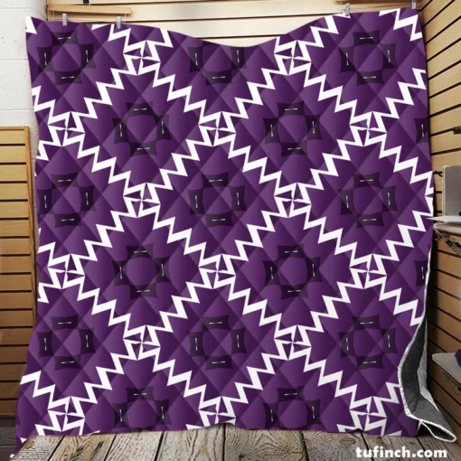 Purple Ikat In White Ikat Design Quilt Blanket