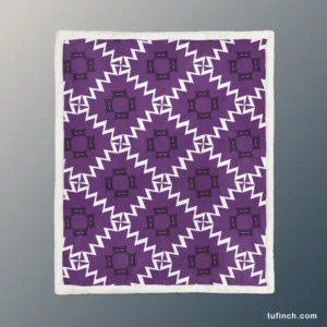 Purple Ikat In White Ikat Design Sherpa Fleece Blanket 1