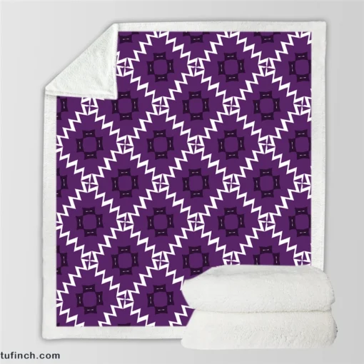 Purple Ikat In White Ikat Design Sherpa Fleece Blanket