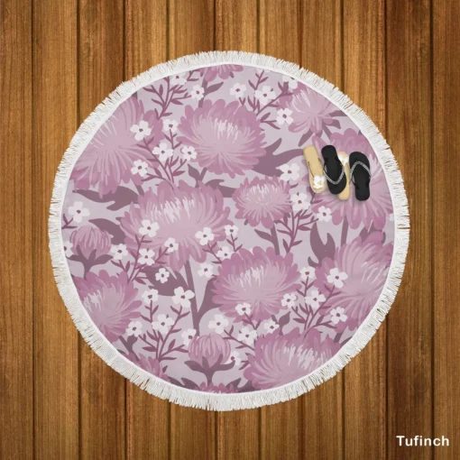 Purple Labyrinth Dahlia Flower Toile Round Beach Towel