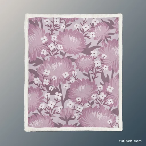 Purple Labyrinth Dahlia Flower Toile Sherpa Fleece Blanket 1