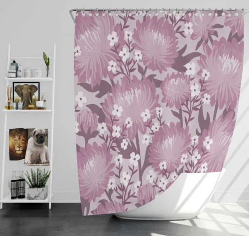 Purple Labyrinth Dahlia Flower Toile Shower Curtain