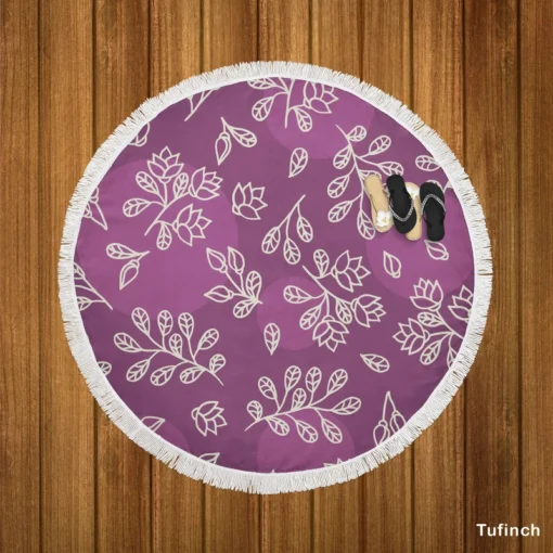 Purple Lilac Floral Pattern Round Beach Towel