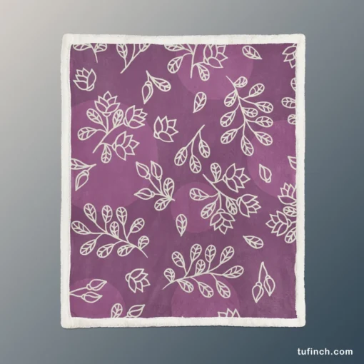 Purple Lilac Floral Pattern Sherpa Fleece Blanket 1