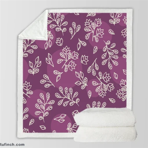 Purple Lilac Floral Pattern Sherpa Fleece Blanket