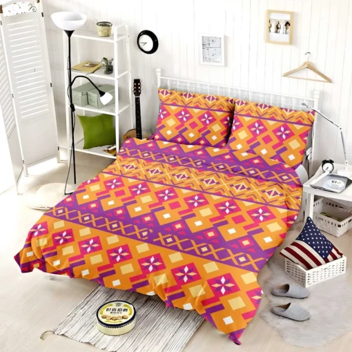 Purple Orange Songket Tribal Pattern Bedding Set