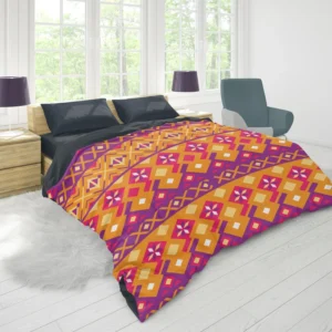 Purple Orange Songket Tribal Pattern Duvet Cover 1