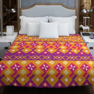 Purple Orange Songket Tribal Pattern Duvet Cover