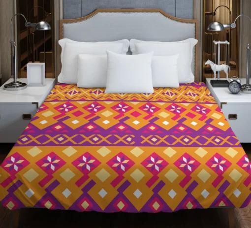 Purple Orange Songket Tribal Pattern Duvet Cover